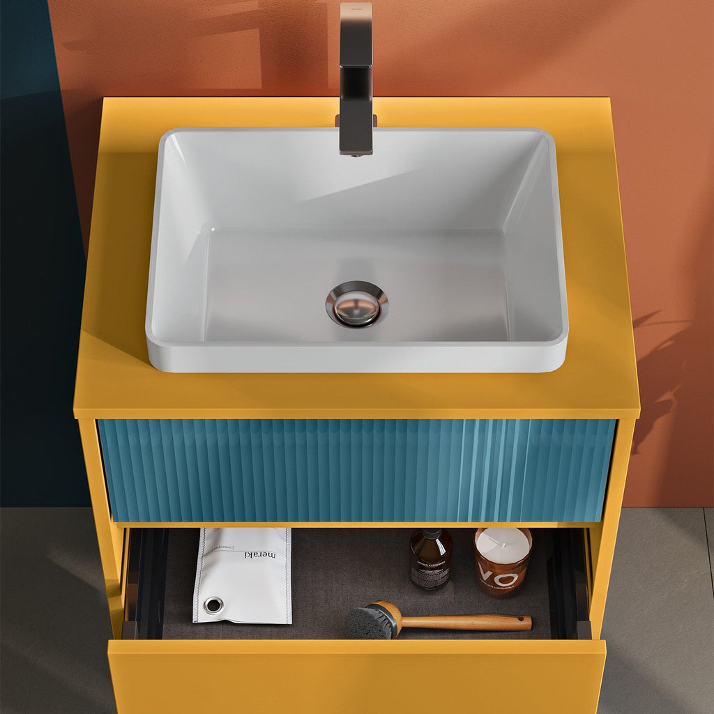  Mobile bagno sospeso Niwa03 di Falegnameria Adriatica con lavabo e specchio L.60+P.46 - Senape e Blu Pacifico by CeramicStore | Lo specialista del tuo bagno