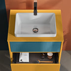  Mobile bagno sospeso Niwa03 di Falegnameria Adriatica con lavabo e specchio L.60+P.46 - Senape e Blu Pacifico by CeramicStore | Lo specialista del tuo bagno