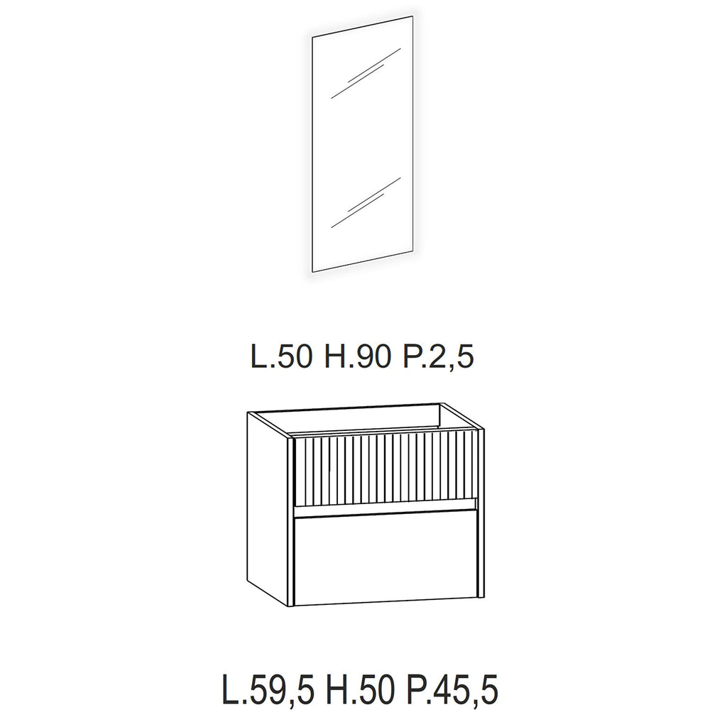  Mobile bagno sospeso Niwa03 di Falegnameria Adriatica con lavabo e specchio L.60+P.46 - Senape e Blu Pacifico by CeramicStore | Lo specialista del tuo bagno