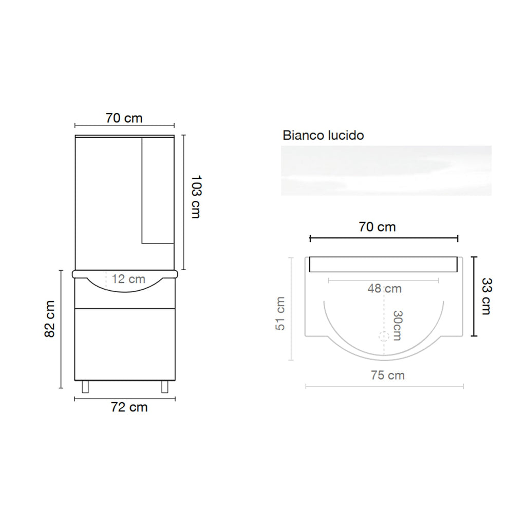 Mobile bagno a terra con specchiera e lavabo Cubi&Co modello Savona - Bianco Lucido