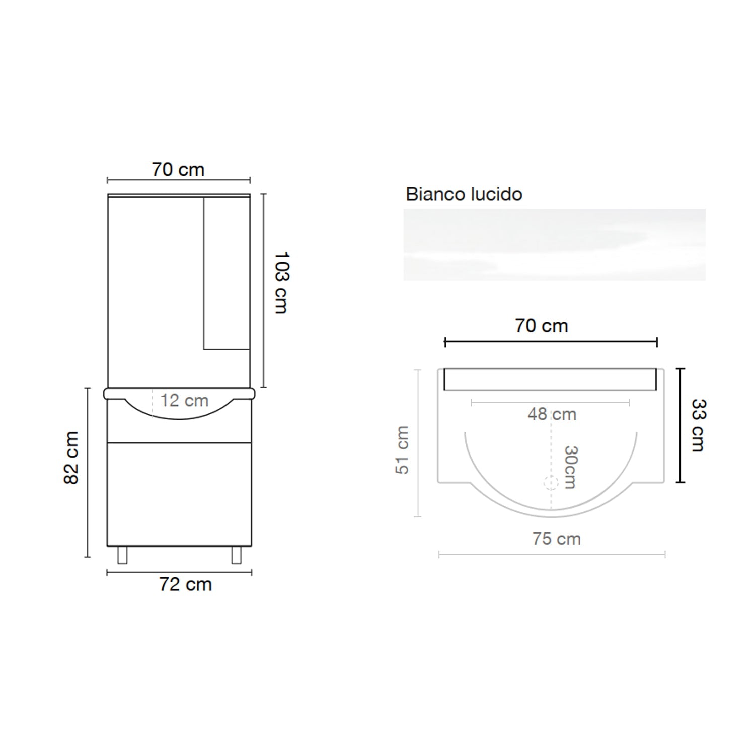 Mobile bagno a terra con specchiera e lavabo Cubi&Co modello Savona - Bianco Lucido
