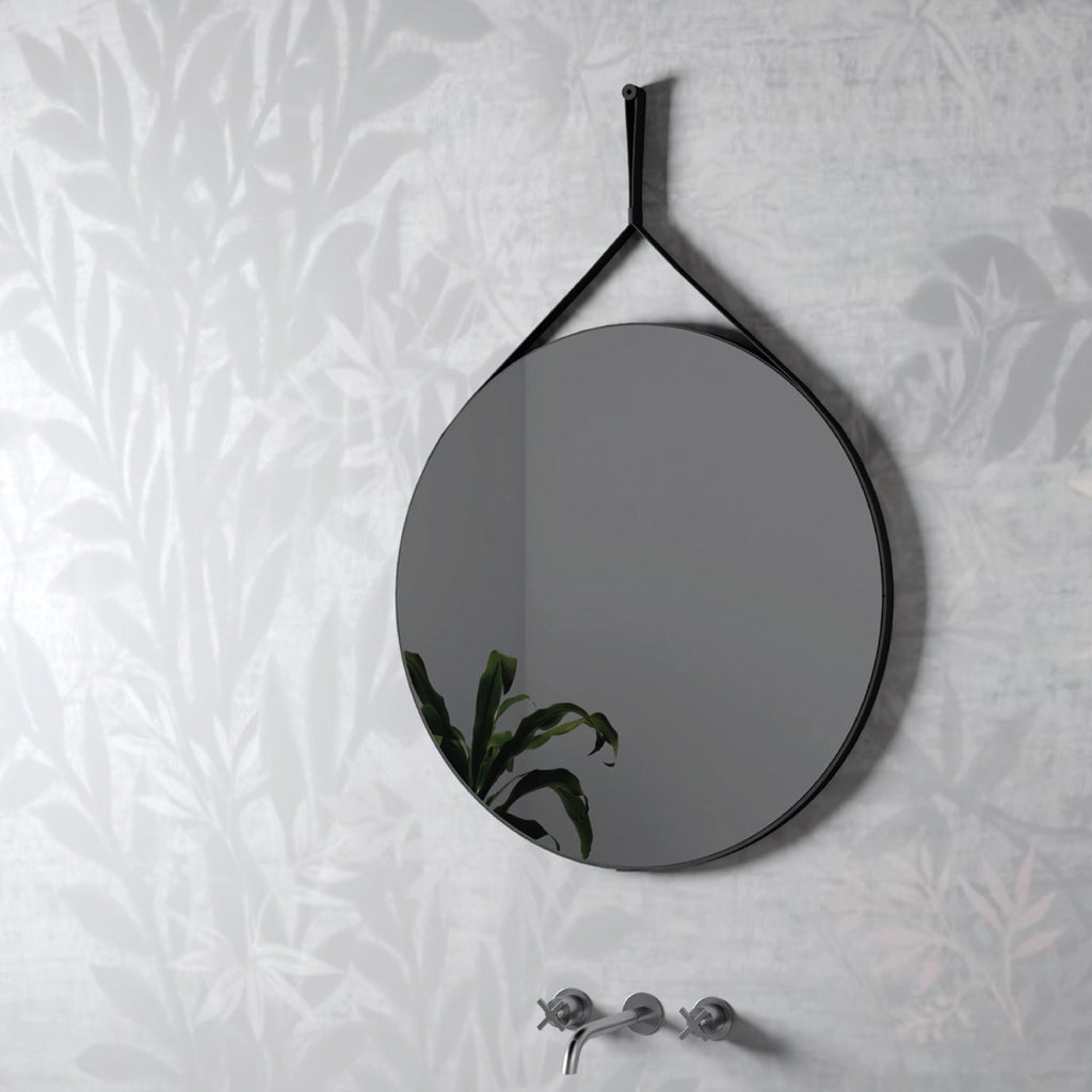 Specchio da bagno Tondo Cubi&Co modello Night con cornice in Ecopelle - Nero by CeramicStore | Lo specialista del tuo bagno