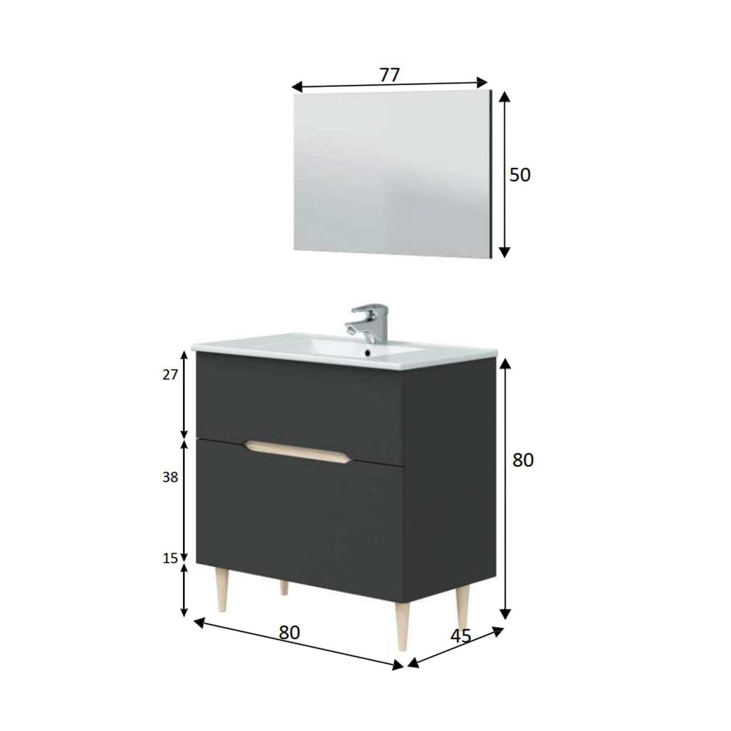  Mobile bagno con specchiera e lavabo Cubi&Co modello Venere - Antracite Rovere by CeramicStore | Lo specialista del tuo bagno