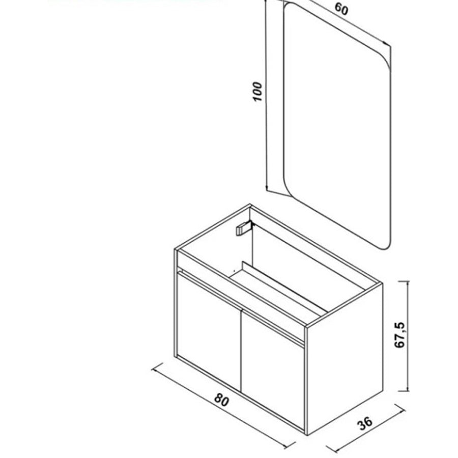 Composizione bagno sospesa Cubi&Co Shade a due ante con lavabo e specchio cm 80 - Grigio Medio
