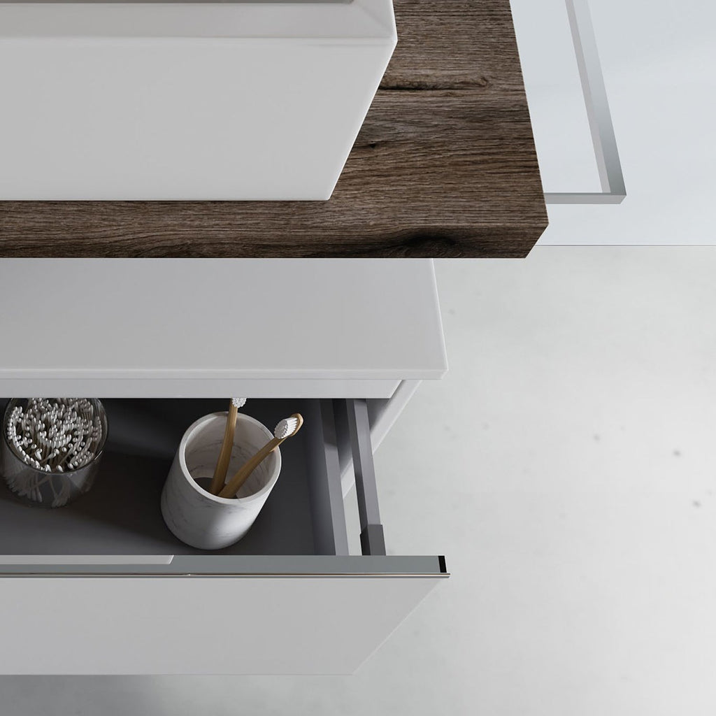  Mobile bagno con lavabo d'appoggio in ceramica e specchio led cm 80 rovere naturale e blu pastello opaco- Cubi&Co modello Destiny 2 by CeramicStore | Lo specialista del tuo bagno