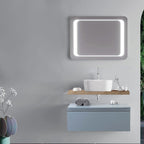 Mobile bagno con lavabo d'appoggio in ceramica e specchio led cm 80 rovere naturale e blu pastello opaco- Cubi&Co modello Destiny 2 by CeramicStore | Lo specialista del tuo bagno