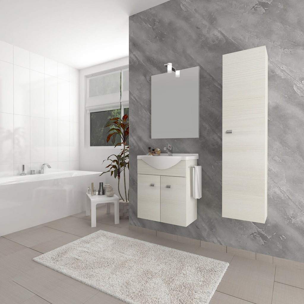 Mobile bagno sospeso con lavabo e specchiera Cubi&Co Smeraldo 55 cm - Rovere Bianco by CeramicStore | Lo specialista del tuo bagno