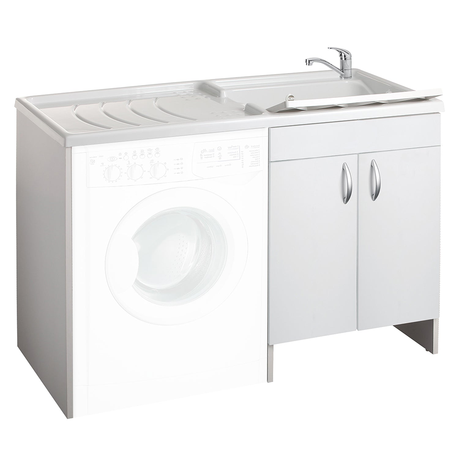  Mobile coprilavatrice 124X60 cm con lavatoio e piano di appoggio. Versione con vasca a Destra MADE IN ITALY by CeramicStore | Lo specialista del tuo bagno