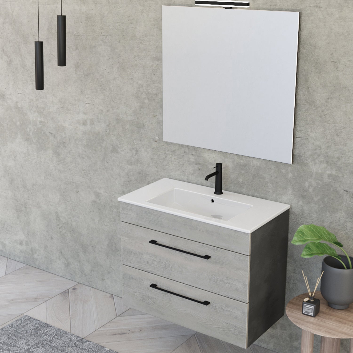 Composizione bagno sospesa Smack a 2 cassetti 80x62 con lavabo