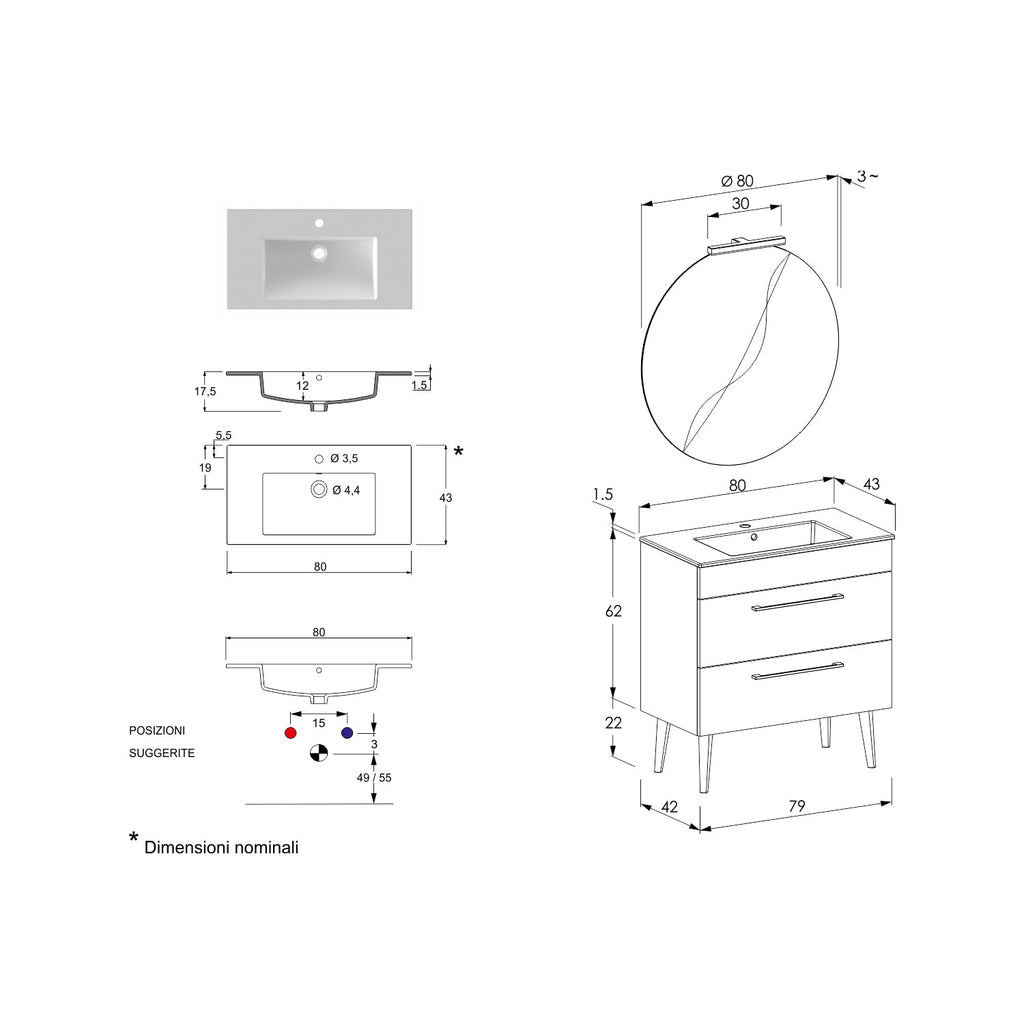  specchio con lampada LED olmo bianco e cemento by CeramicStore | Lo specialista del tuo bagno