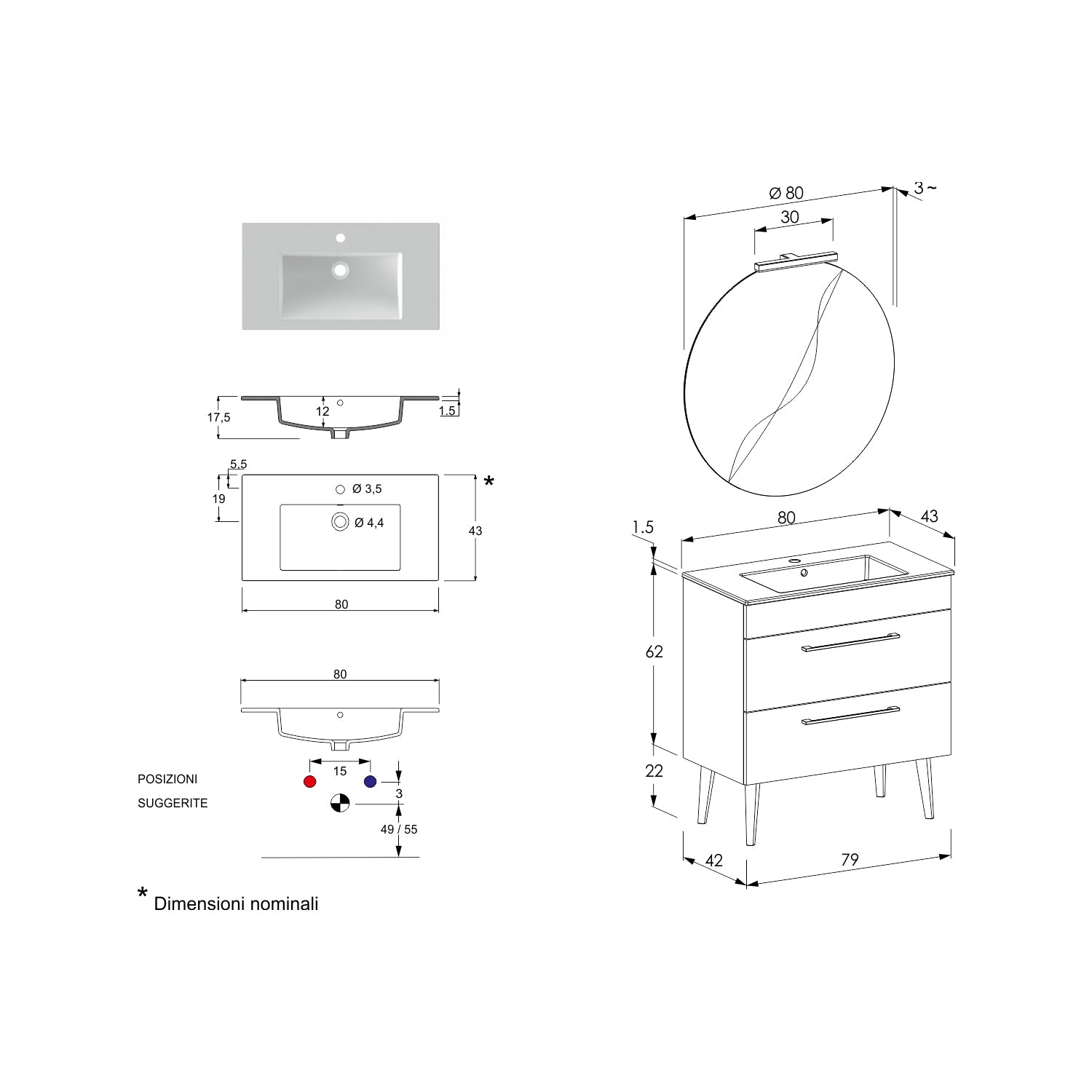  specchio con lampada LED olmo bianco e cemento by CeramicStore | Lo specialista del tuo bagno