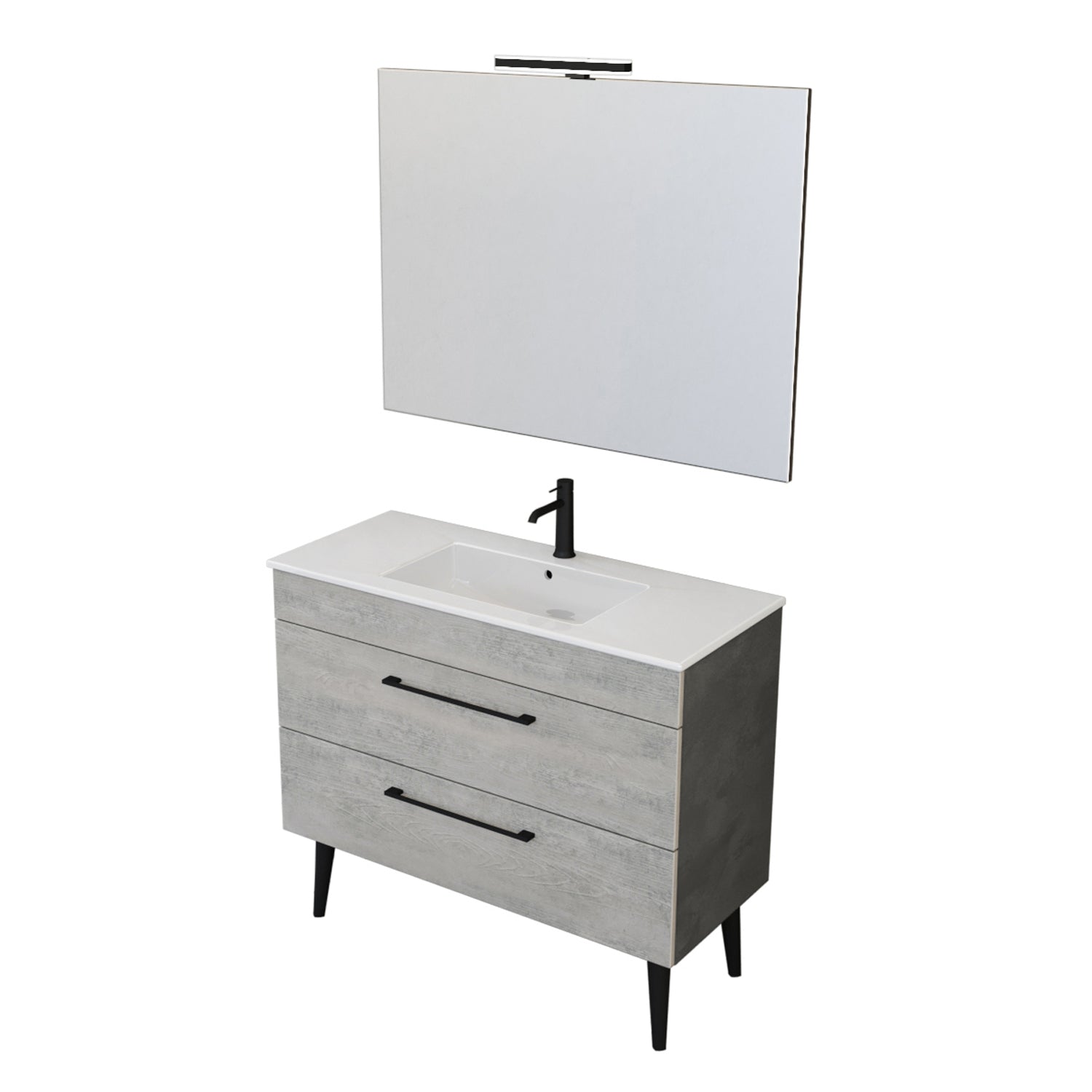  specchio con lampada LED cement wood e cemento by CeramicStore | Lo specialista del tuo bagno