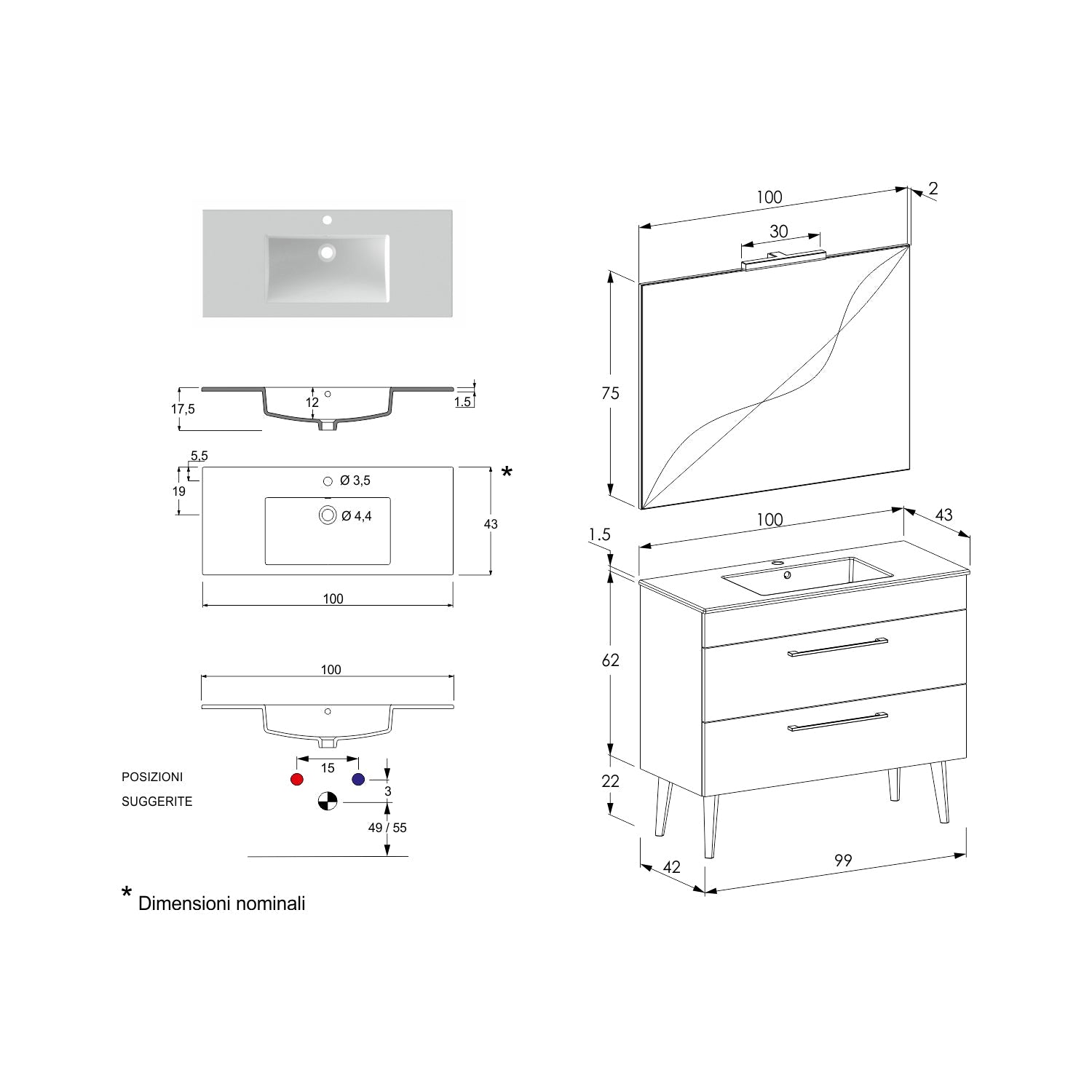  specchio con lampada LED cement wood e cemento by CeramicStore | Lo specialista del tuo bagno