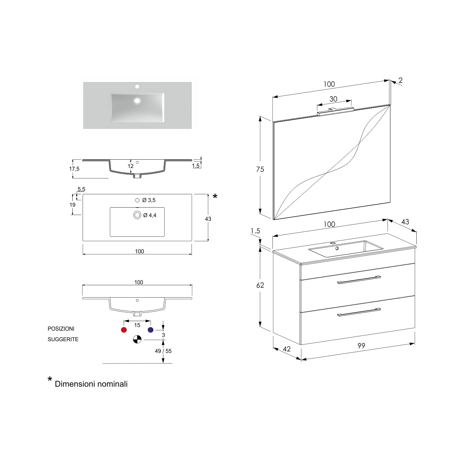  specchio con lampada LED olmo bianco e cemento by CeramicStore | Lo specialista del tuo bagno