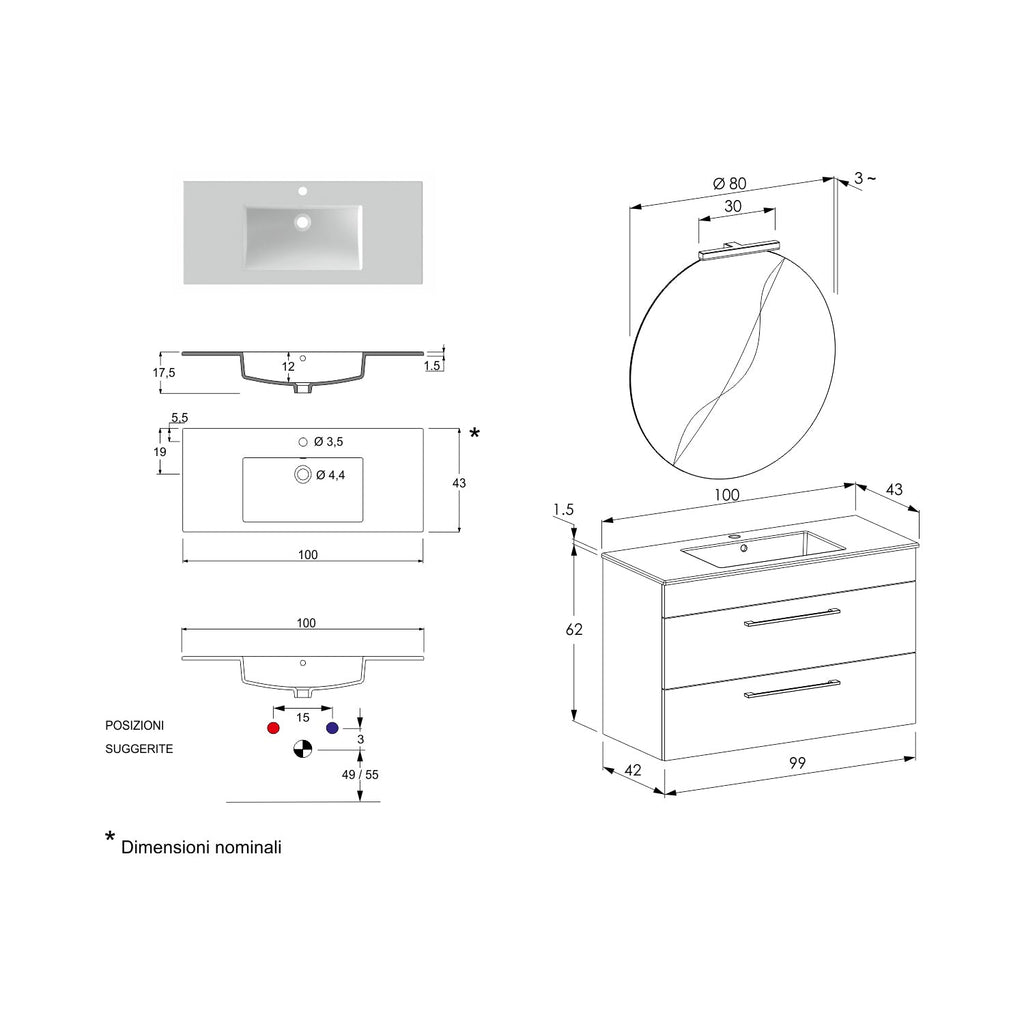  specchio con lampada LED olmo naturale e cemento by CeramicStore | Lo specialista del tuo bagno