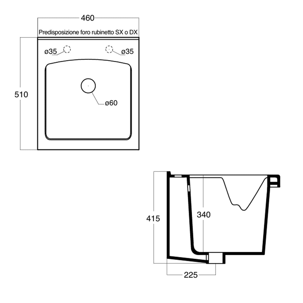  Lavatoio in ceramica bianca BathCore 51x45 cm con foro troppo pieno. Senza strizzatoio by CeramicStore | Lo specialista del tuo bagno