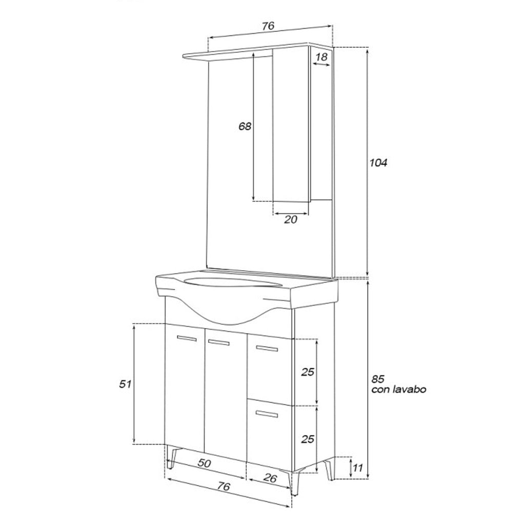 Composizione bagno Cubi&Co serie Star 80 cm con specchio e pensile - Bianco lucido