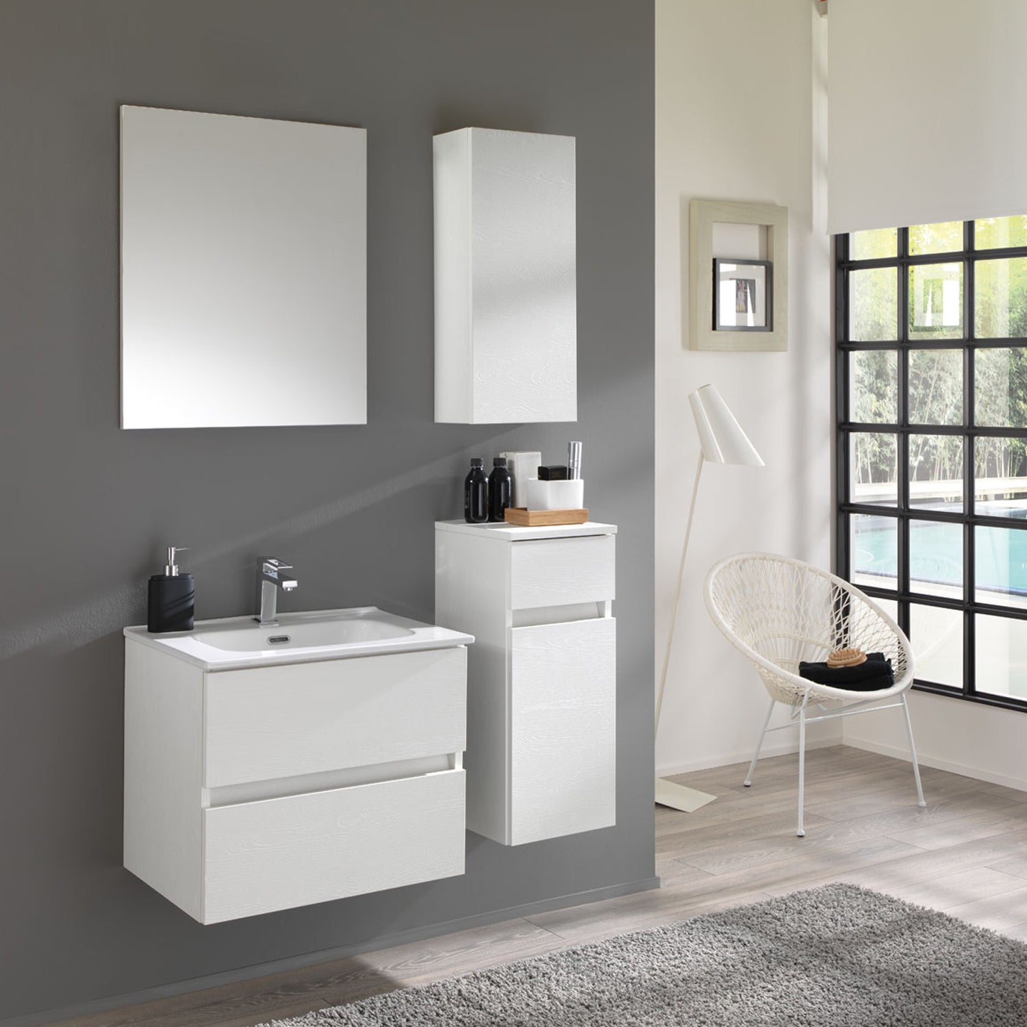 Mobile bagno sospeso Kora01 cm 90x190x46 bianco frassinato by CeramicStore | Lo specialista del tuo bagno
