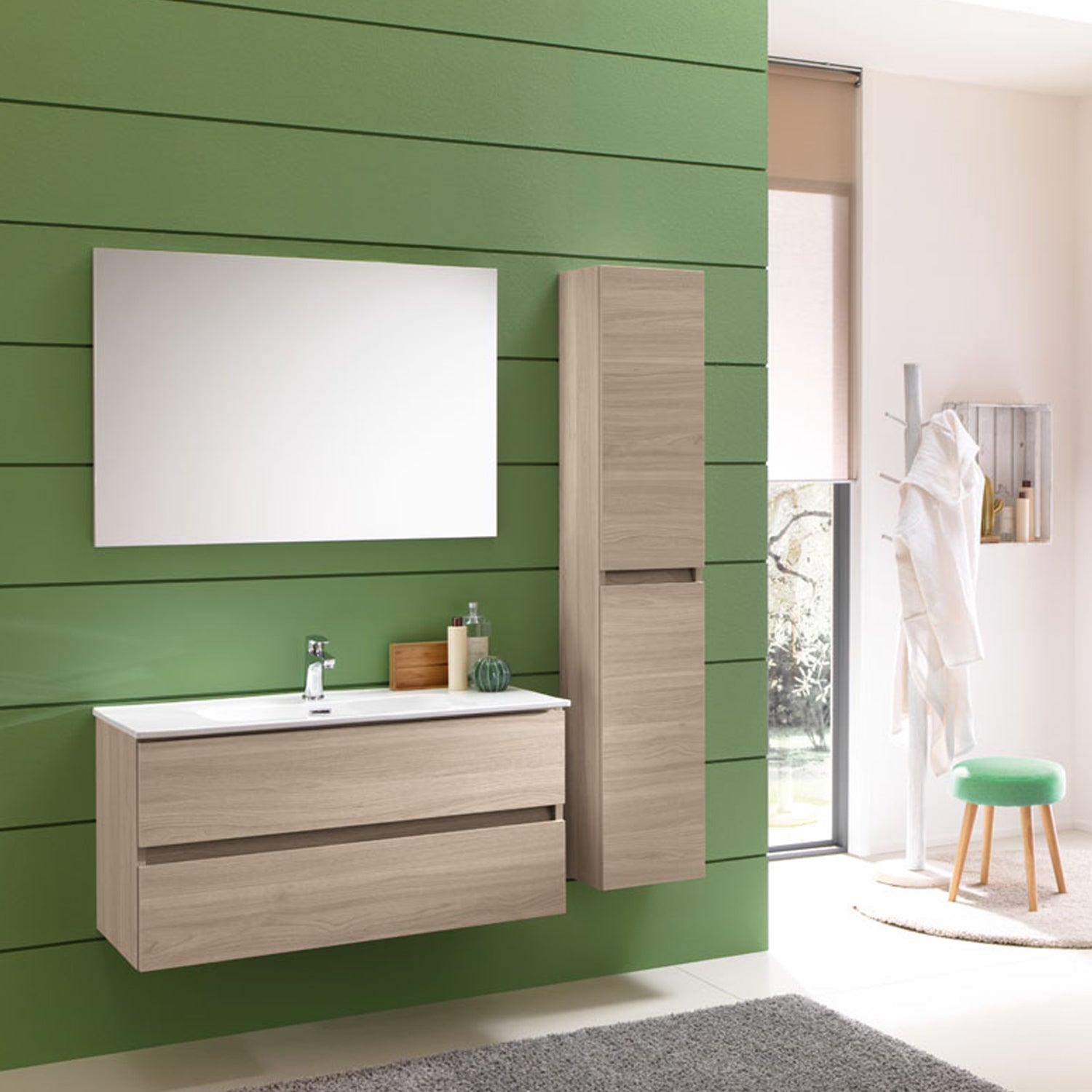 Mobile da bagno sospeso modello Kora05 cm 130x190x46 - Olmo rosseau by CeramicStore | Lo specialista del tuo bagno