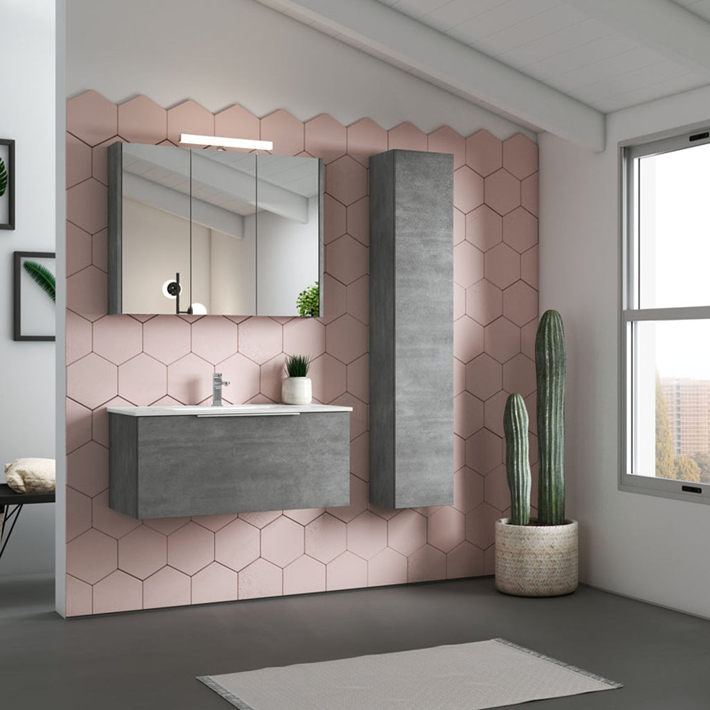  Mobile bagno sospeso modello Portland 02 120 cm con lavabo colonna e specchio color Cemento by CeramicStore | Lo specialista del tuo bagno