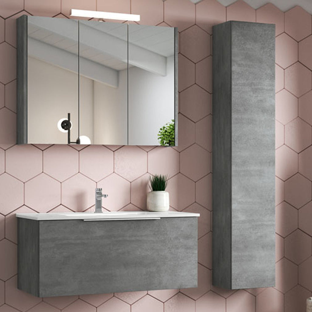 Mobile bagno sospeso modello Portland 02 120 cm con lavabo colonna e specchio color Cemento by CeramicStore | Lo specialista del tuo bagno