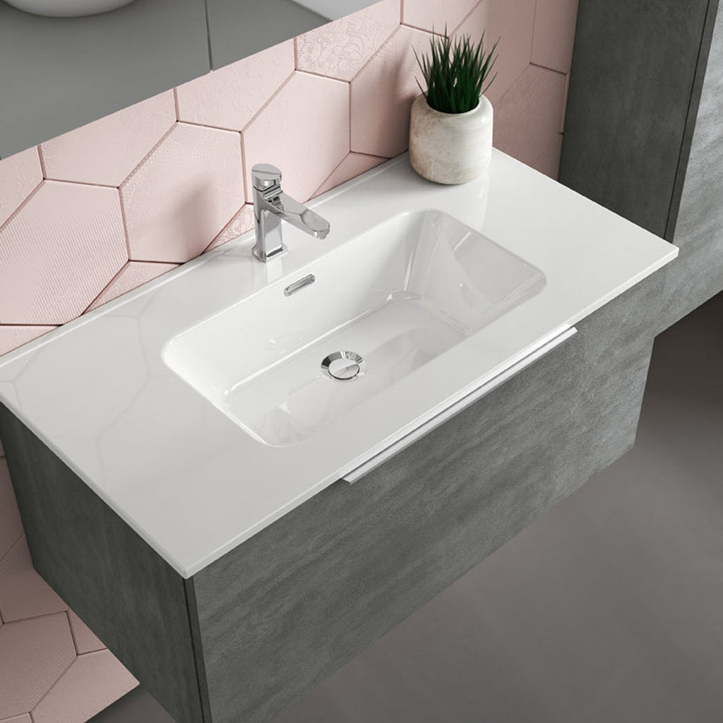  Mobile bagno sospeso modello Portland 02 120 cm con lavabo colonna e specchio color Cemento by CeramicStore | Lo specialista del tuo bagno