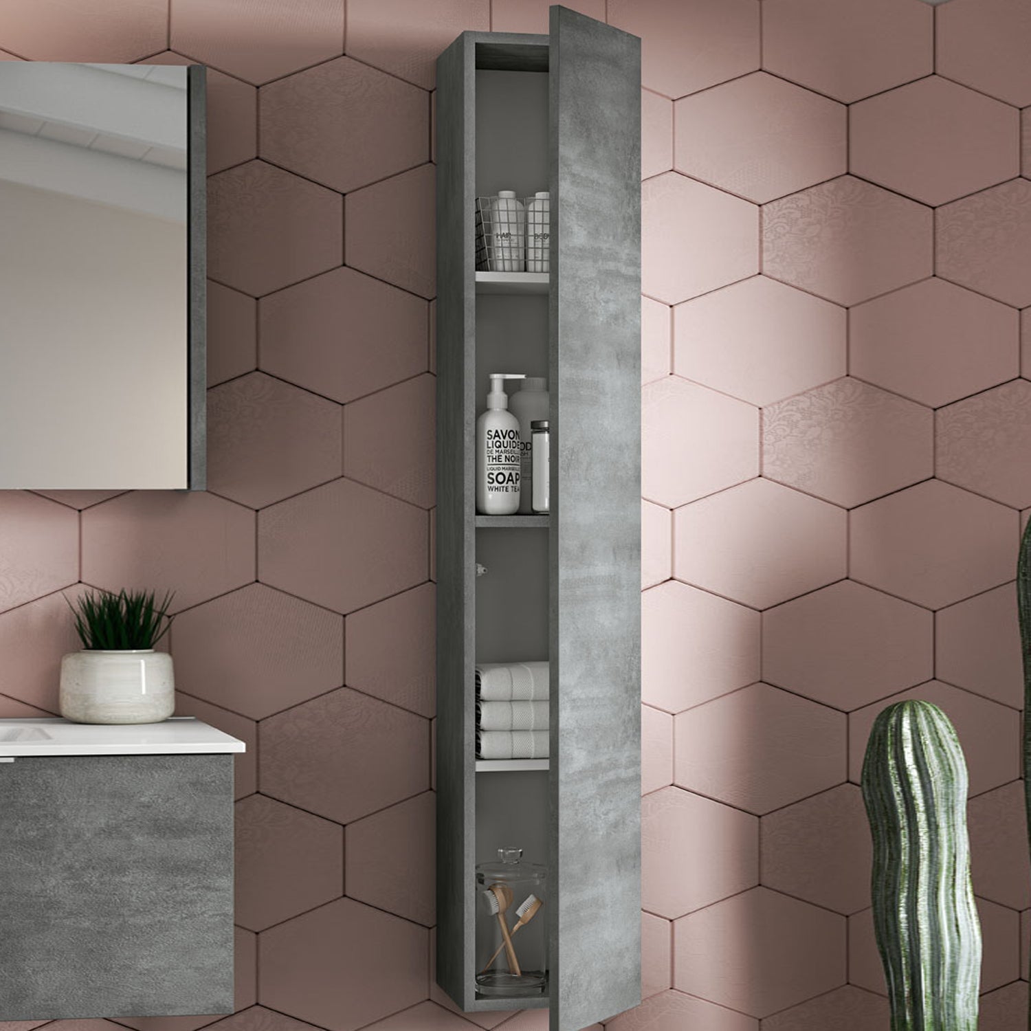  Mobile bagno sospeso modello Portland 02 120 cm con lavabo colonna e specchio color Cemento by CeramicStore | Lo specialista del tuo bagno