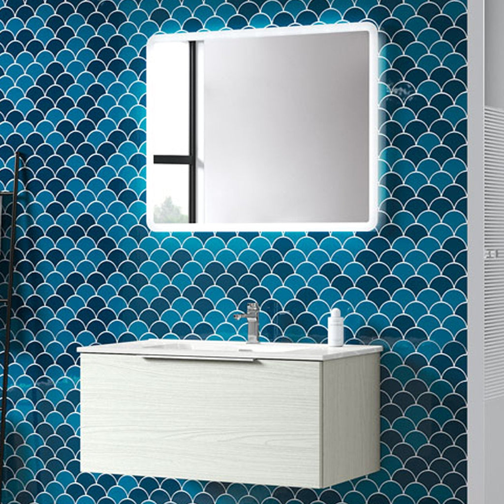 Mobile bagno sospeso modello Portland04 90 cm con lavabo e specchio color Aralie by CeramicStore | Lo specialista del tuo bagno