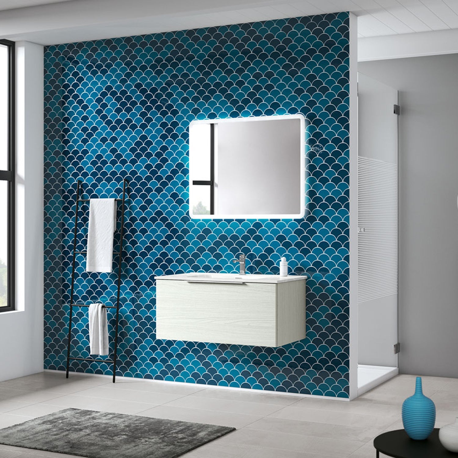  Mobile bagno sospeso modello Portland04 90 cm con lavabo e specchio color Aralie by CeramicStore | Lo specialista del tuo bagno