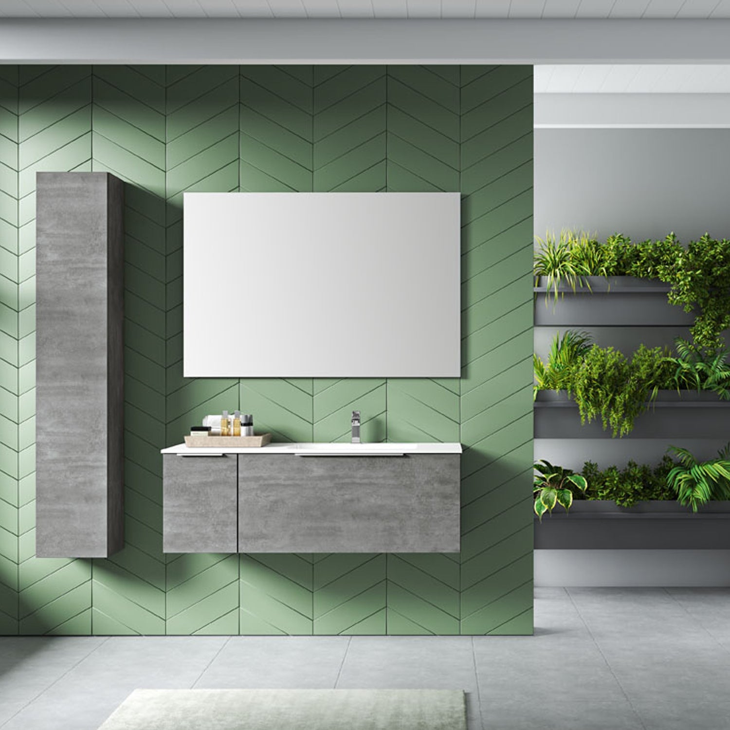  Mobile bagno sospeso modello Portland03 150 cm con lavabo colonna e specchio color Cemento by CeramicStore | Lo specialista del tuo bagno