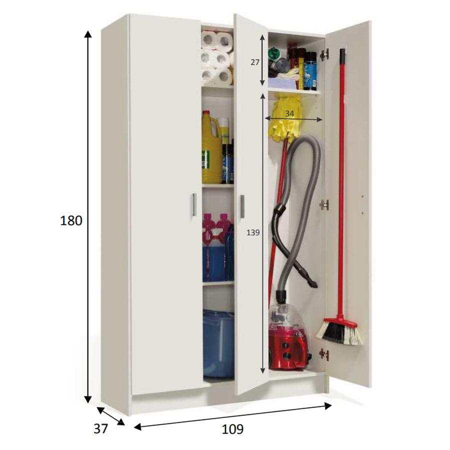  Armadio portascope 3 ante 4 ripiani in materiale melaminico-colore bianco da interno by CeramicStore | Lo specialista del tuo bagno