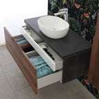 Composizione bagno sospesa Cubi&Co serie Mount 90 cm con lavabo in ceramica e specchio tondo - Noce canaletto