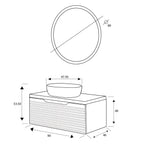 Composizione bagno sospesa Cubi&Co serie Mount 110 cm con lavabo in ceramica e specchio tondo - Noce canaletto