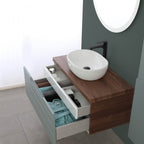 Composizione bagno sospesa Cubi&Co serie Hill 90 cm con lavabo in ceramica e specchio tondo - Verde salvia