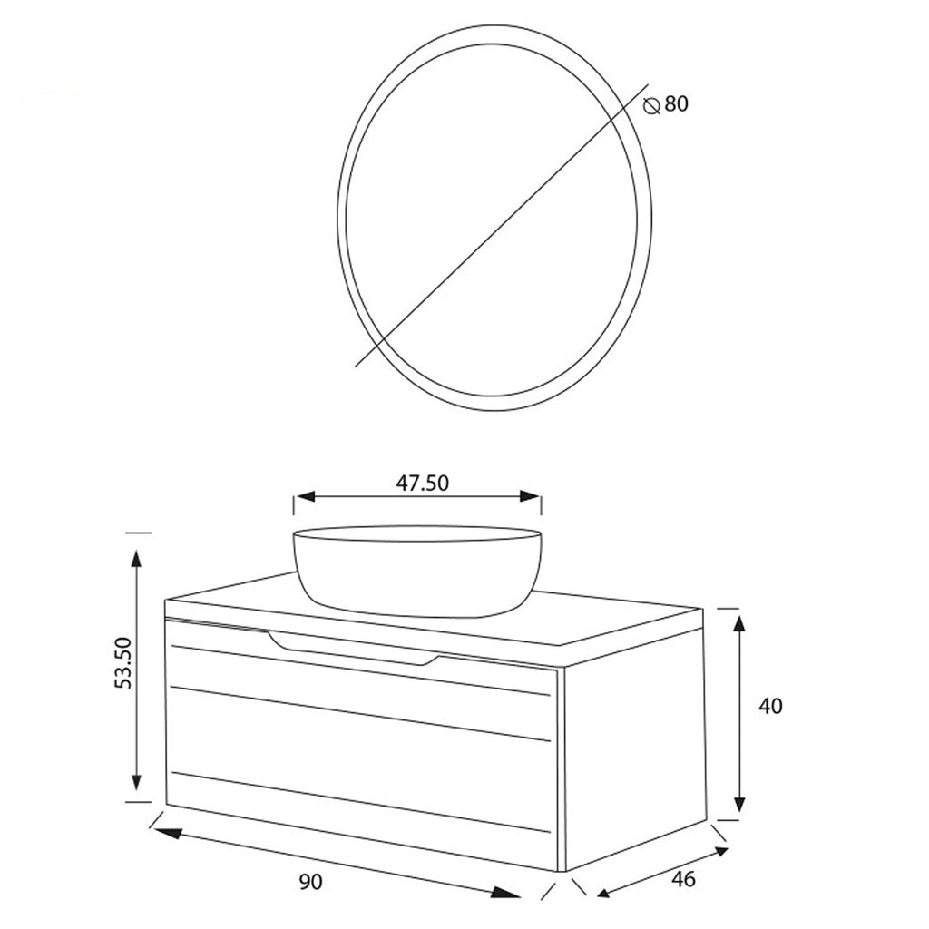 Composizione bagno sospesa Cubi&Co serie Hill 90 cm con lavabo in ceramica e specchio tondo - Verde salvia