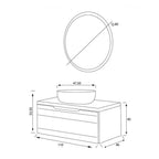 Composizione bagno sospesa Cubi&Co serie Hill 110 cm con lavabo in ceramica e specchio tondo - Verde salvia