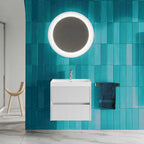 Mobile bagno sospeso cannettato con lavabo e specchio tondo cm 60 colore bianco opaco - Cubi&Co Collezione Pure by CeramicStore | Lo specialista del tuo bagno