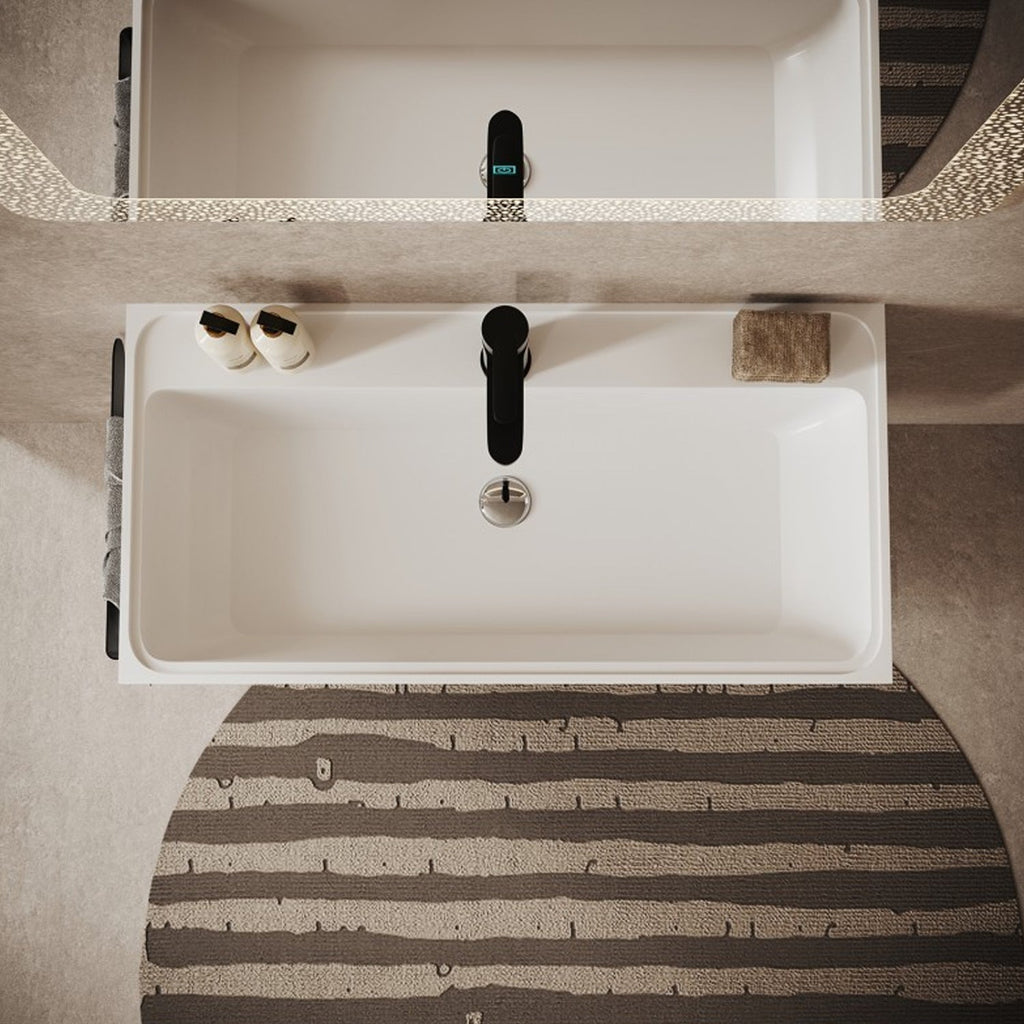  Mobile bagno sospeso cannettato con lavabo e specchio tondo cm 60 colore rovere oro - Cubi&Co Collezione Pure by CeramicStore | Lo specialista del tuo bagno