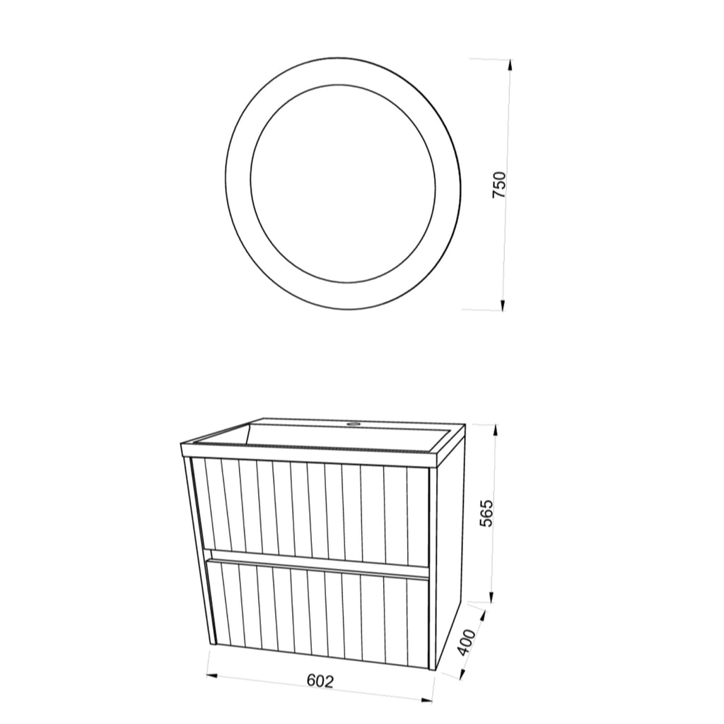  Mobile bagno sospeso cannettato con lavabo e specchio tondo cm 60 colore grigio antico - Cubi&Co Collezione Pure by CeramicStore | Lo specialista del tuo bagno