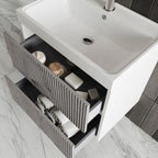  Mobile bagno sospeso cannettato con lavabo e specchio tondo cm 60 colore grigio antico - Cubi&Co Collezione Pure by CeramicStore | Lo specialista del tuo bagno