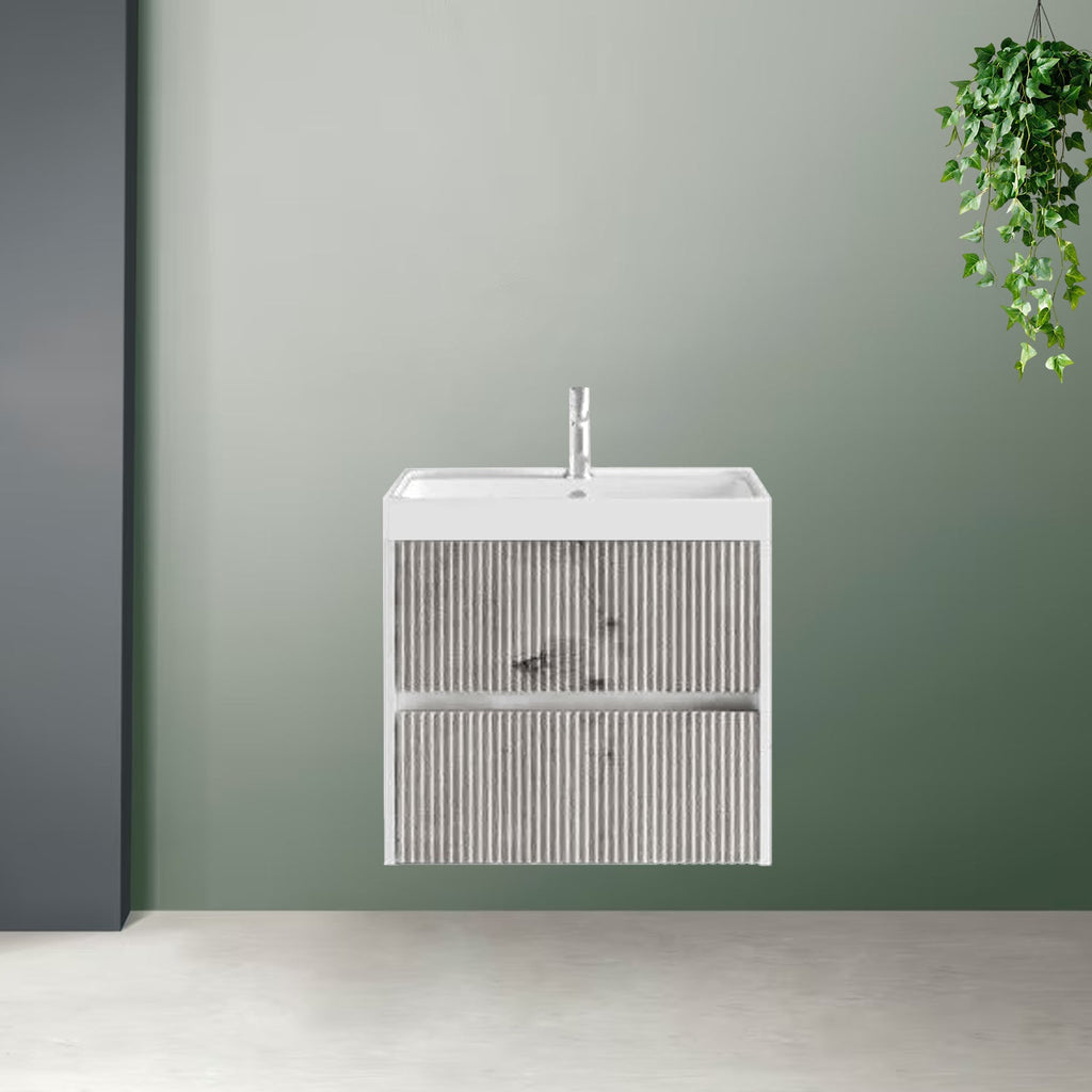 Mobile bagno sospeso cannettato con lavabo e specchio tondo cm 60 colore grigio antico - Cubi&Co Collezione Pure by CeramicStore | Lo specialista del tuo bagno