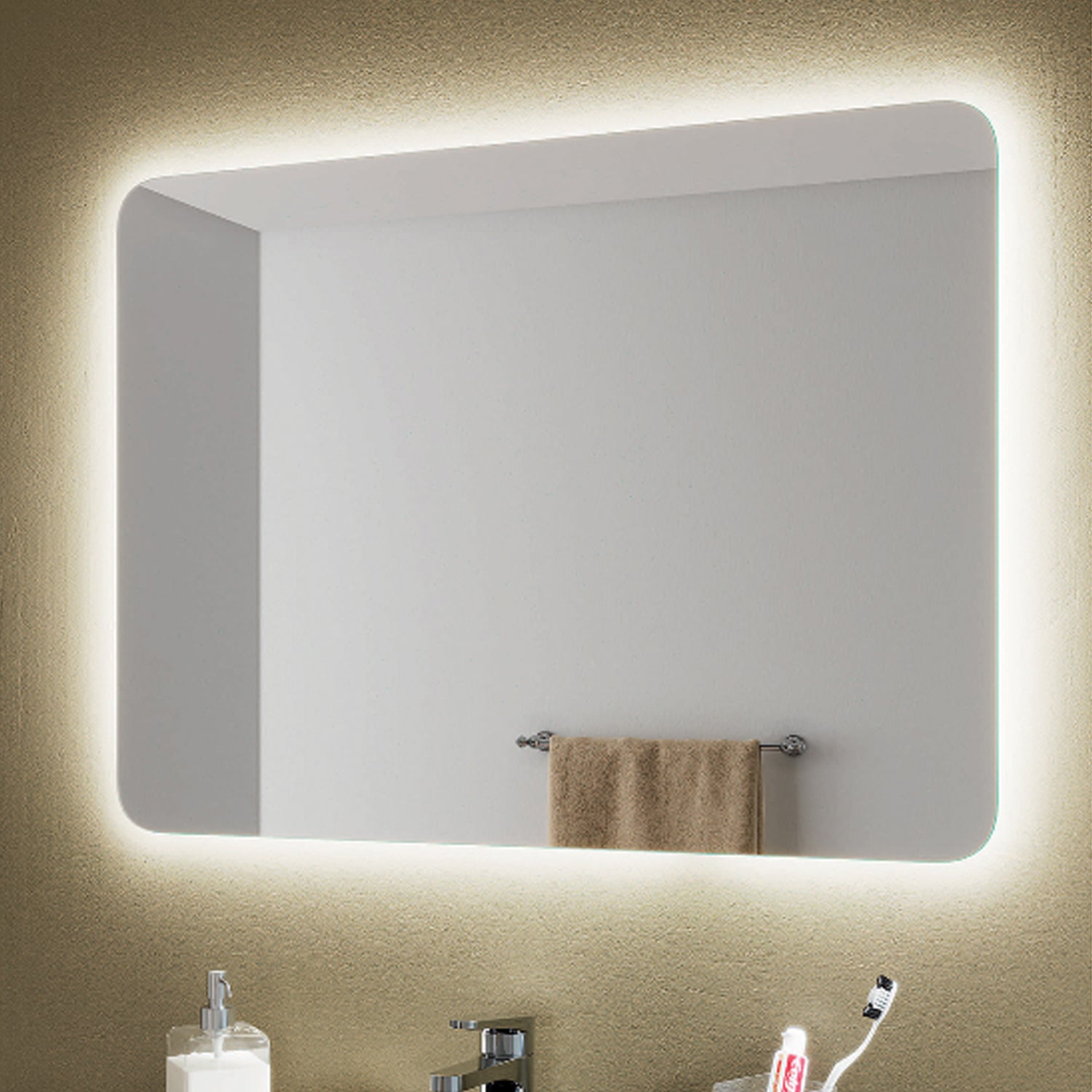Specchio rettangolare smussato linea Vanitas con led integrati 80x60 cm by CeramicStore | Lo specialista del tuo bagno