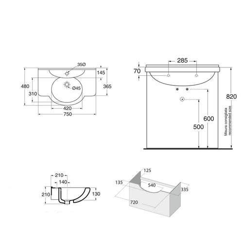 Composizione bagno classica Cubi&Co modello Livia 75 cm con specchio e consolle - Noce antico