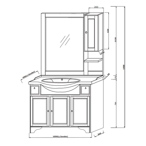 Composizione bagno classica Cubi&Co modello Clarissa 105 cm con specchio e consolle - Noce antico
