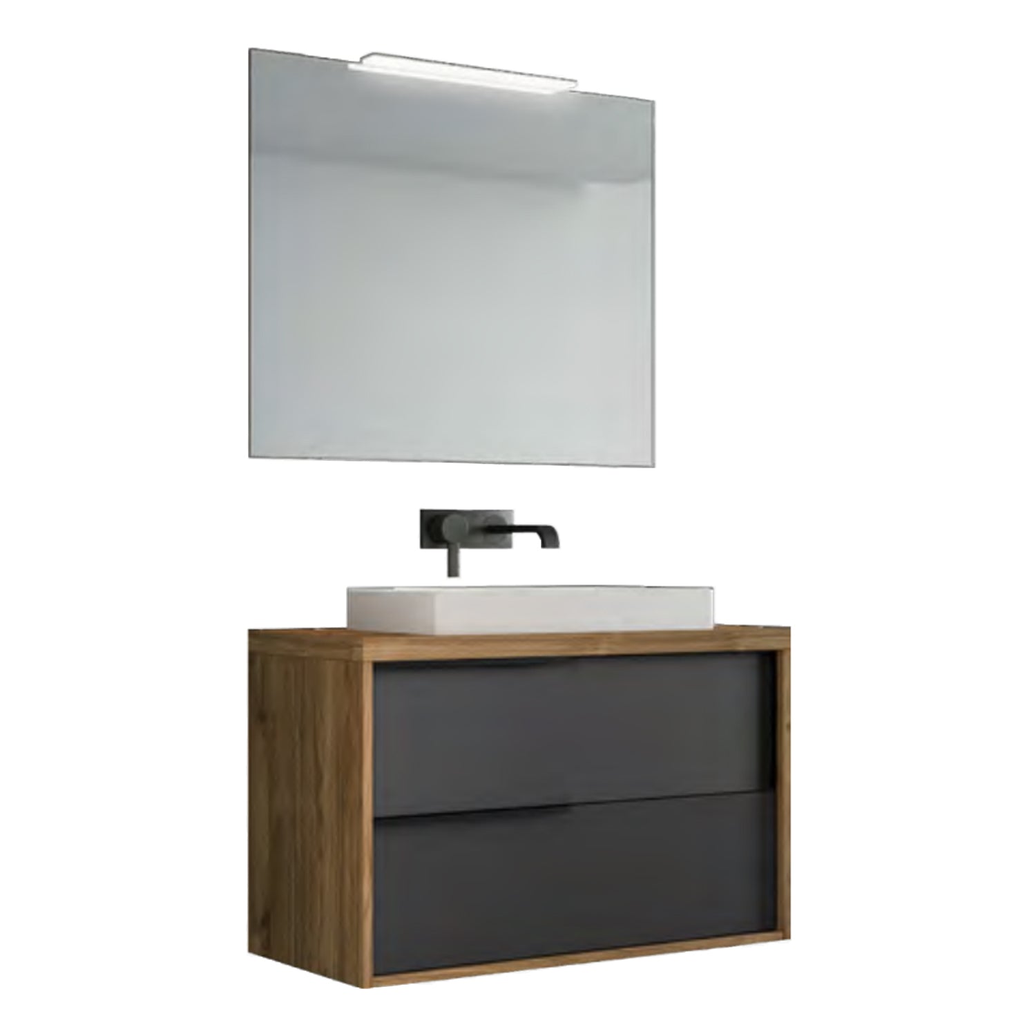 Mobile bagno sospeso cm 80 con lavabo e specchiera modello Mia finitura Noce/Grafite Opaco by CeramicStore | Lo specialista del tuo bagno