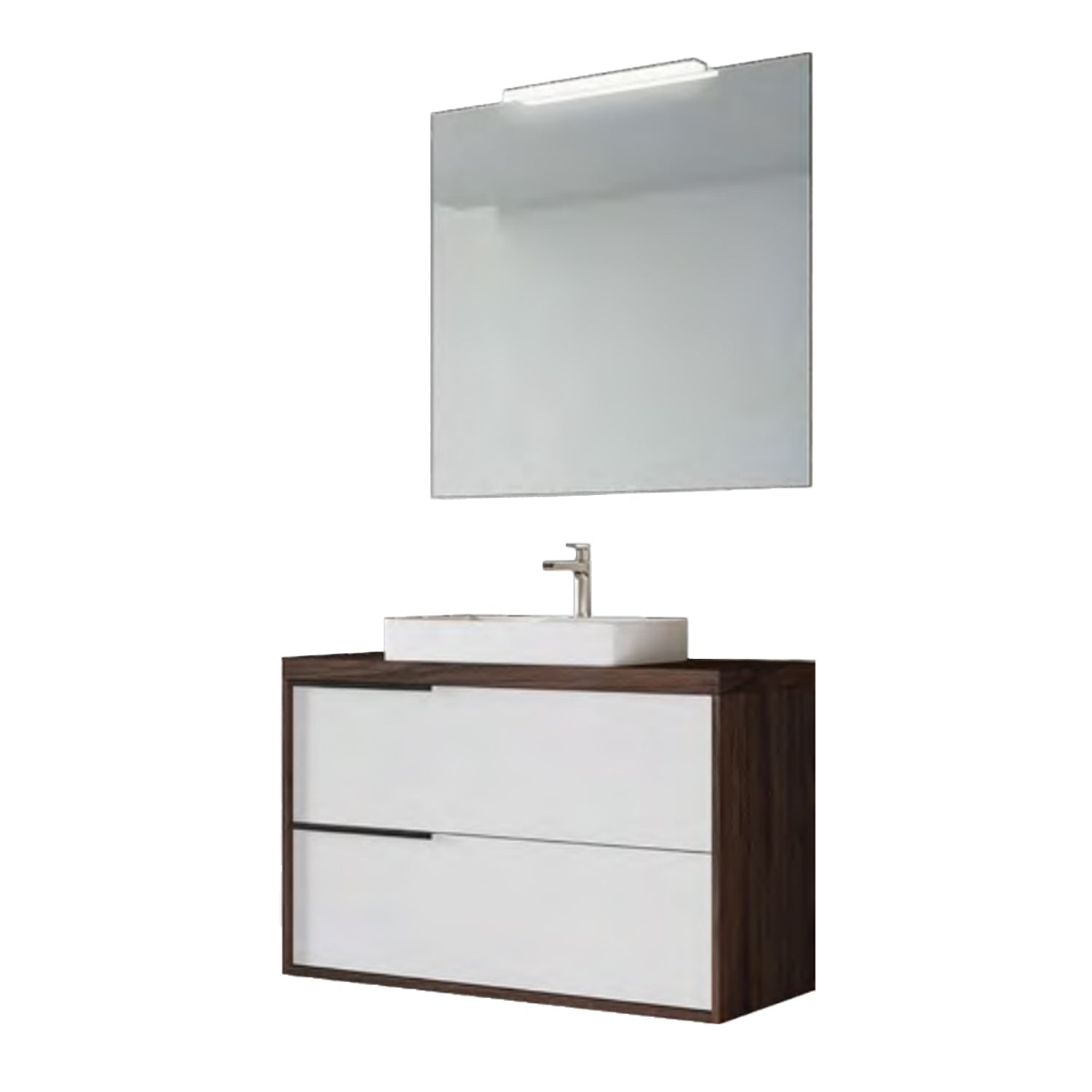 Mobile bagno sospeso cm 80 con lavabo e specchiera modello Mia finitura Olmo Caffà¨/Bianco Lucido by CeramicStore | Lo specialista del tuo bagno