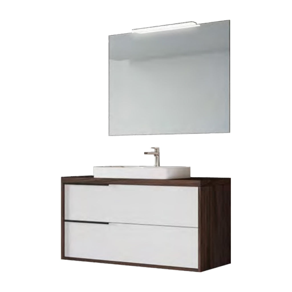 Mobile bagno sospeso cm 100 con lavabo e specchiera modello Mia finitura Olmo Caffà¨/Bianco Lucido by CeramicStore | Lo specialista del tuo bagno