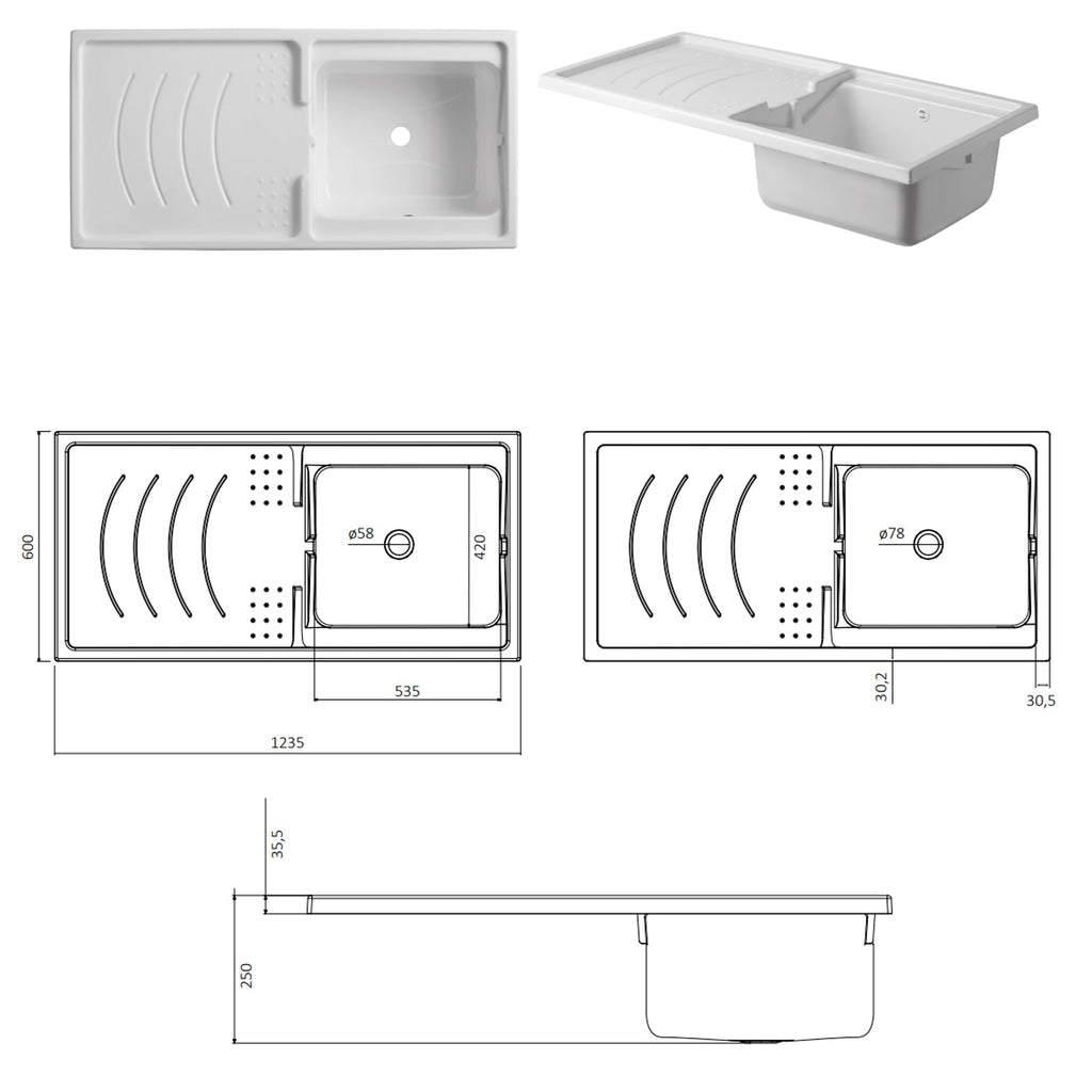  Mobile coprilavatrice 124X60 cm con lavatoio e piano di appoggio. Versione con vasca a Sinistra MADE IN ITALY by CeramicStore | Lo specialista del tuo bagno