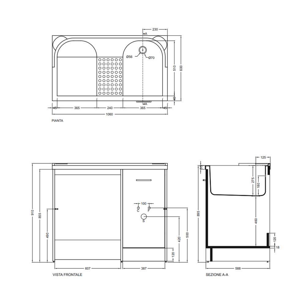  Mobile Lavatoio coprilavatrice con vasca SX e lavatrice a DX 106X60 colore bianco by Colavene by CeramicStore | Lo specialista del tuo bagno