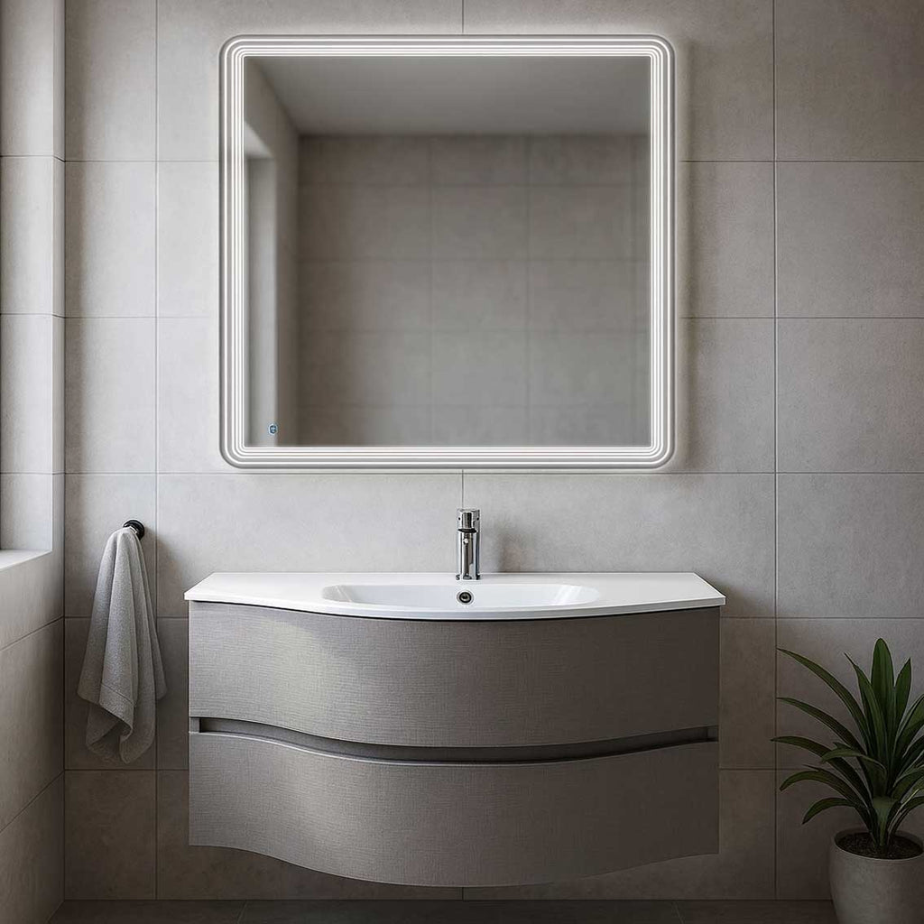 Composizione bagno Cloud con mobile lavabo e specchio retroilluminato cm106x50 Grigio Corda by CeramicStore | Lo specialista del tuo bagno